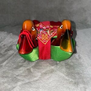 Traditional Korean Wedding Wooden Ducks Mandarins Hand-Carved Folk Art Set
